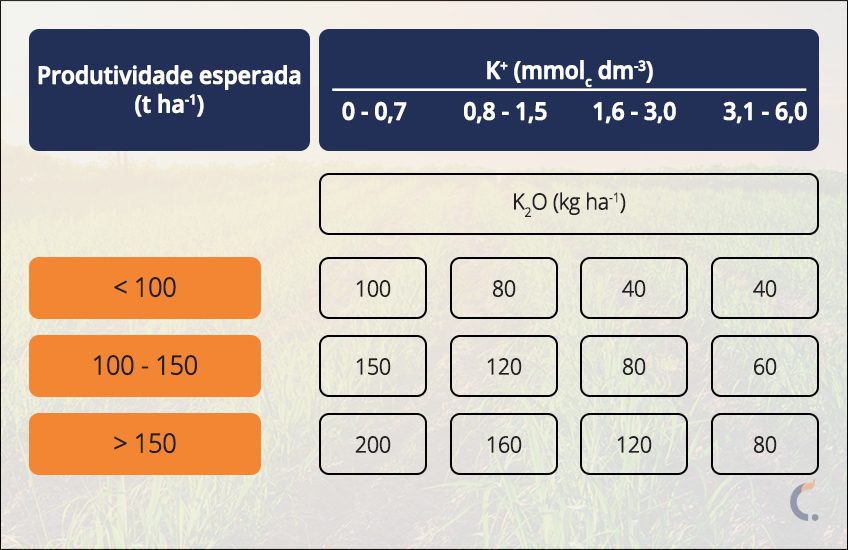 Recomendação de Potássio Cana Planta